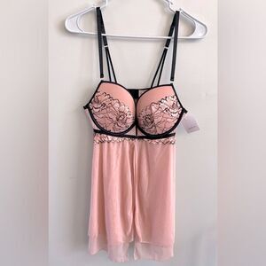 NWT Auden Pink & Black Lace Lingerie Top - Medium